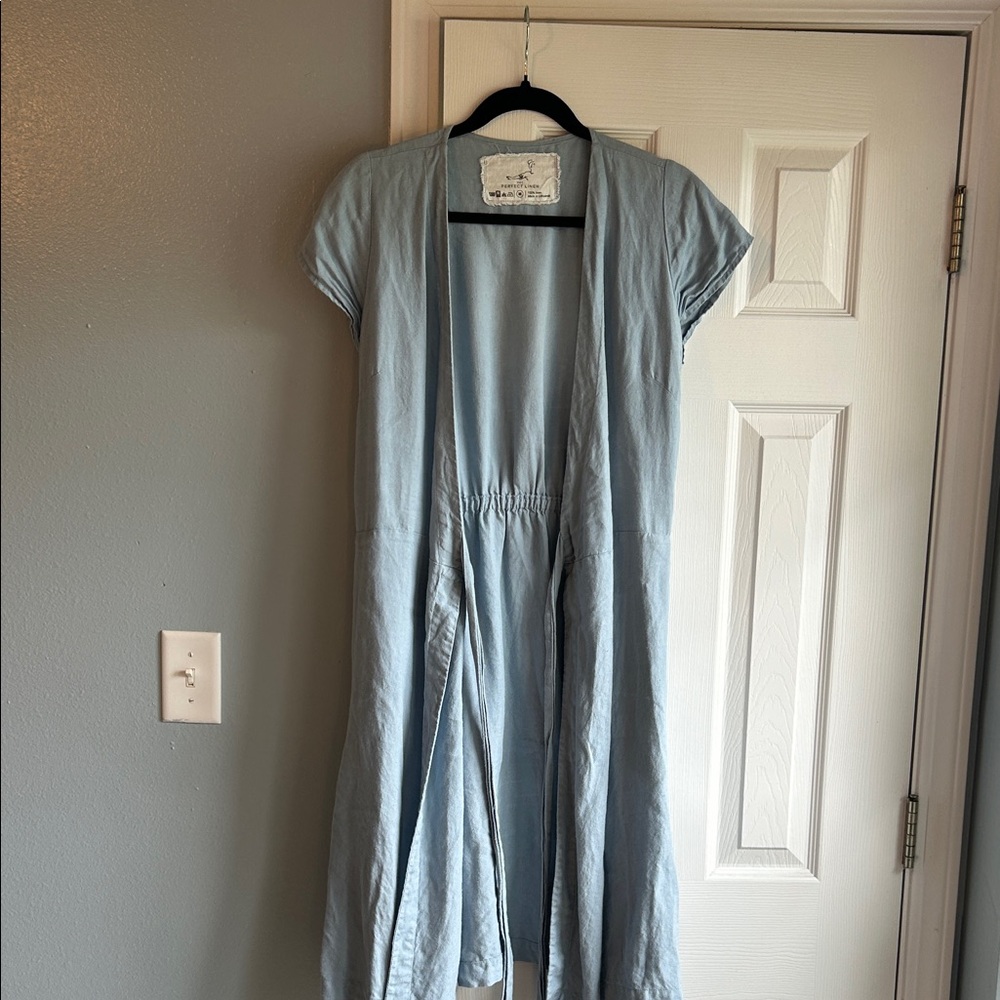 notPERFECTLINEN Soft Blue Linen Wrap Dress